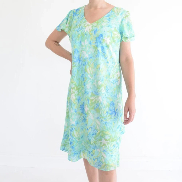 Vintage Soft Works Green and Blue  Floral Sun Dress Size 14 - Picture 2 of 13